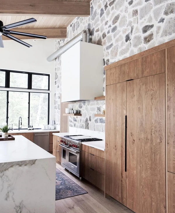 Stone Walls Embrace Wood Warmth