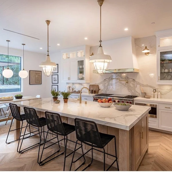 Marble Meets Natural Wood Warmth