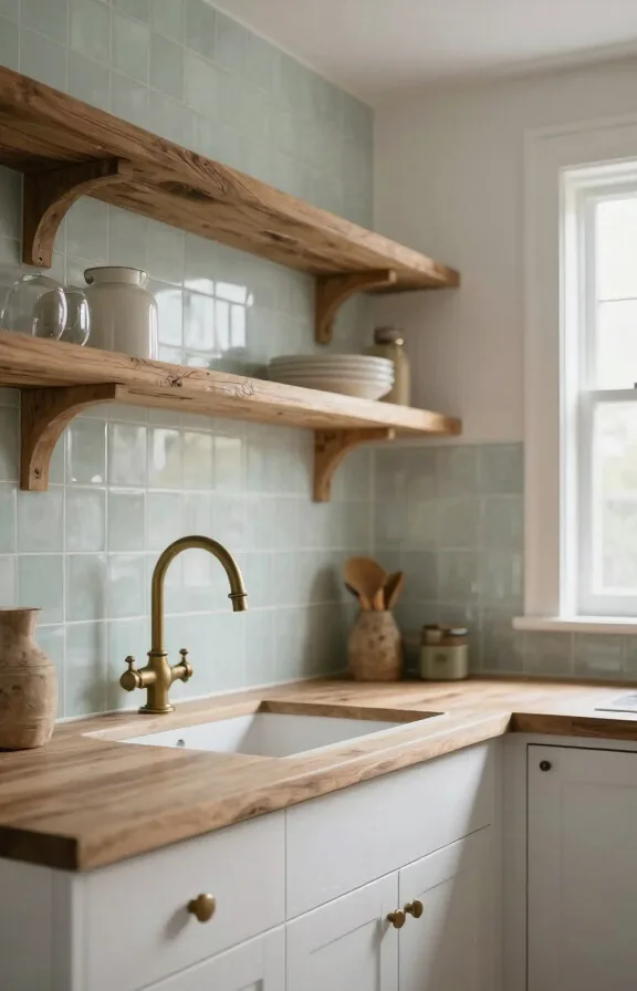 Driftwood-inspired kitchen with white washed cabinet faces