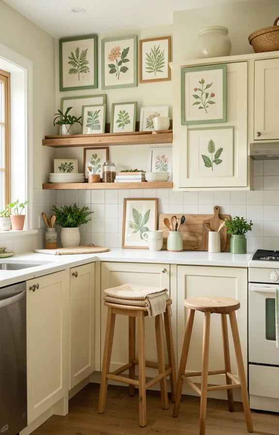 Eclectic kitchen with cream cabinets