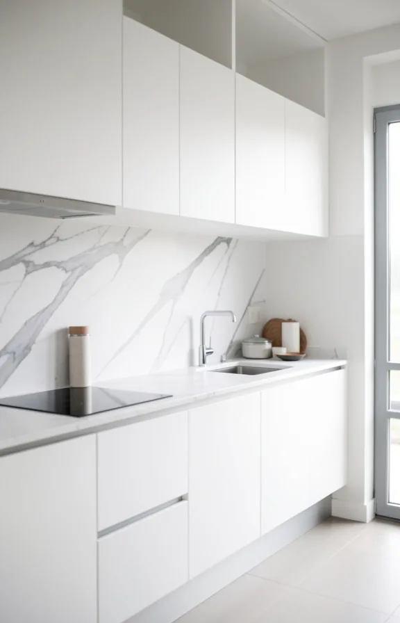 Modern kitchen with sleek white cabinets