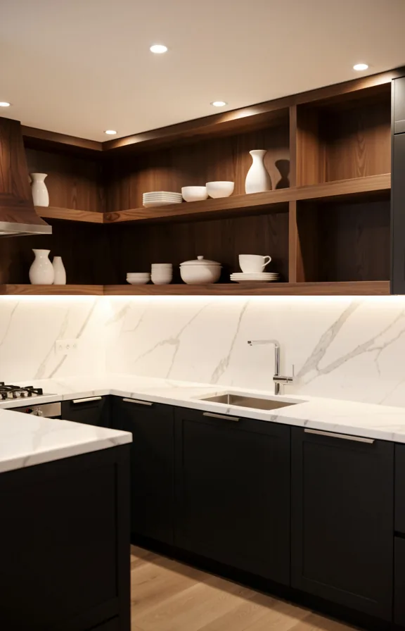 Contemporary kitchen with dark cabinetry