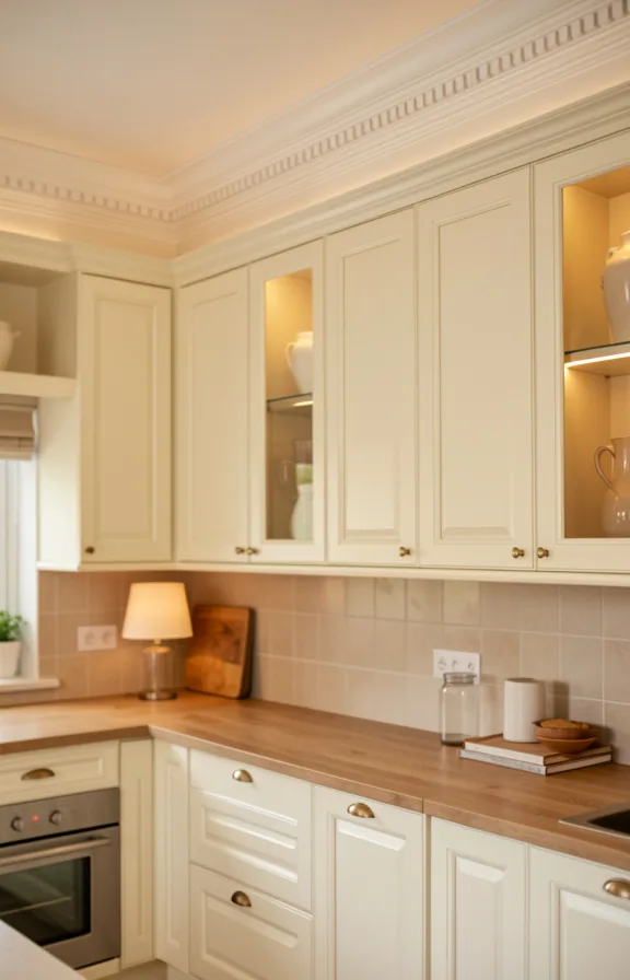 Elegant kitchen with cream painted cabinets