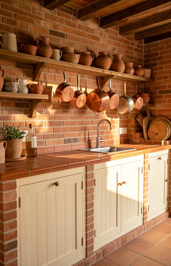 Complete outdoor kitchen with warm terracotta brick surround