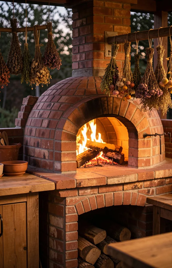 Complete heritage brick pizza oven outdoor kitchen with traditional dome-shaped oven