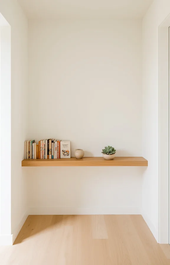 displaying small art books, ceramic vessel, and succulent plant