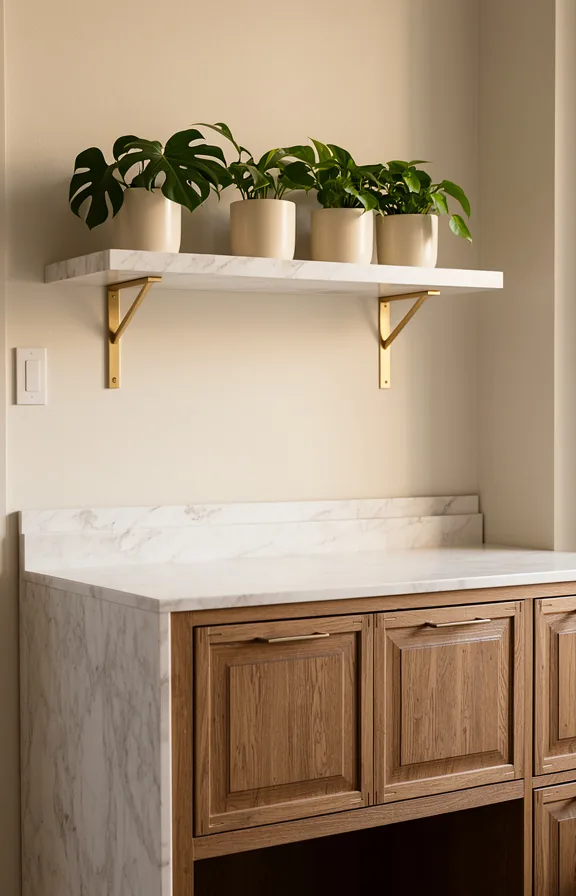 four matching ceramic pots in cream holding monstera and pothos