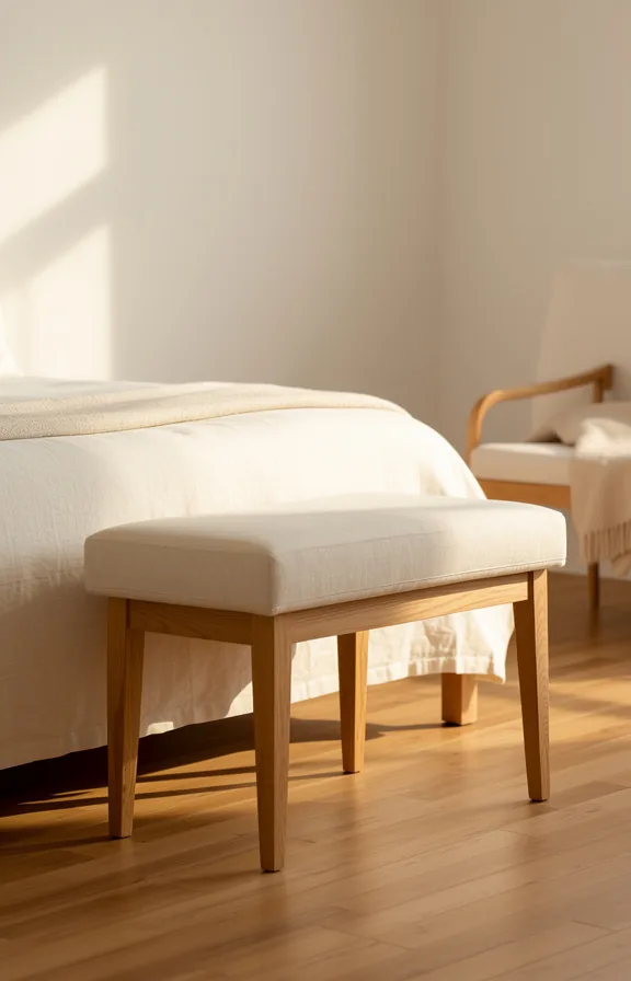 natural wood legs, soft white walls, wooden flooring