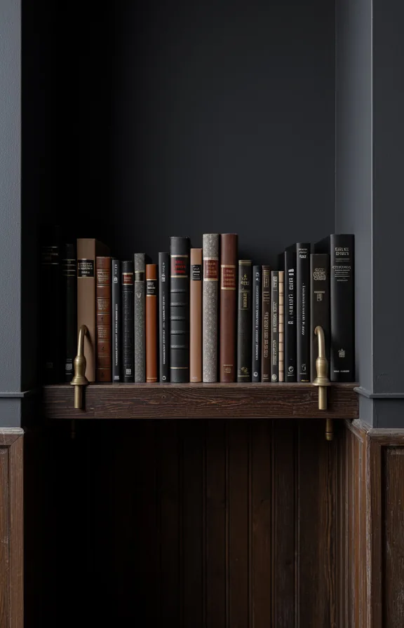 varying leather-bound spine colors in browns and blacks