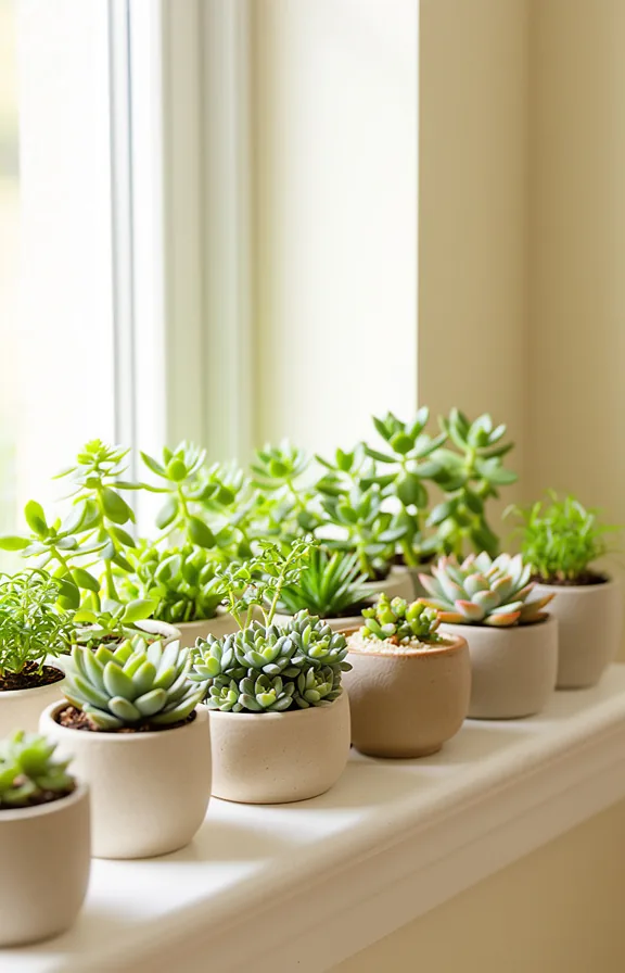 soft natural morning light illuminating the foliage, cream walls behind