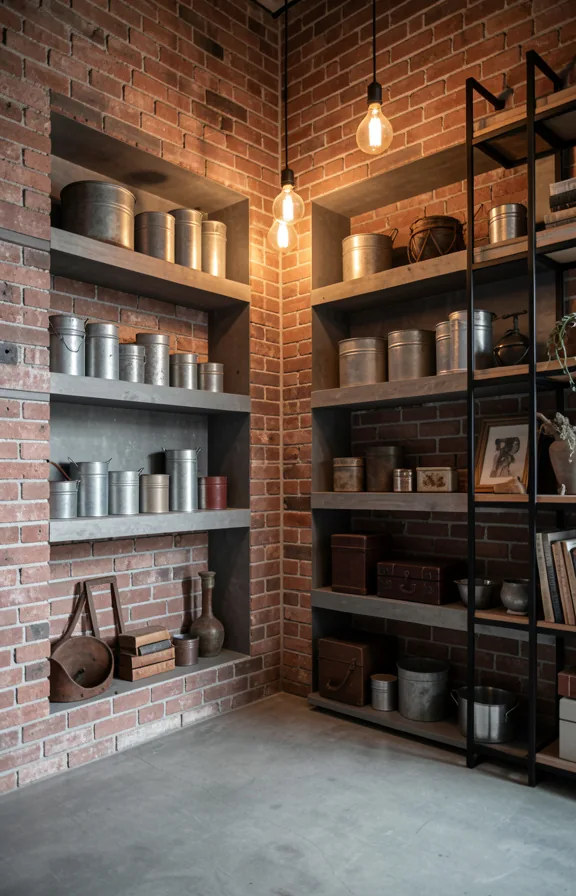 Full industrial loft corner with exposed brick wall