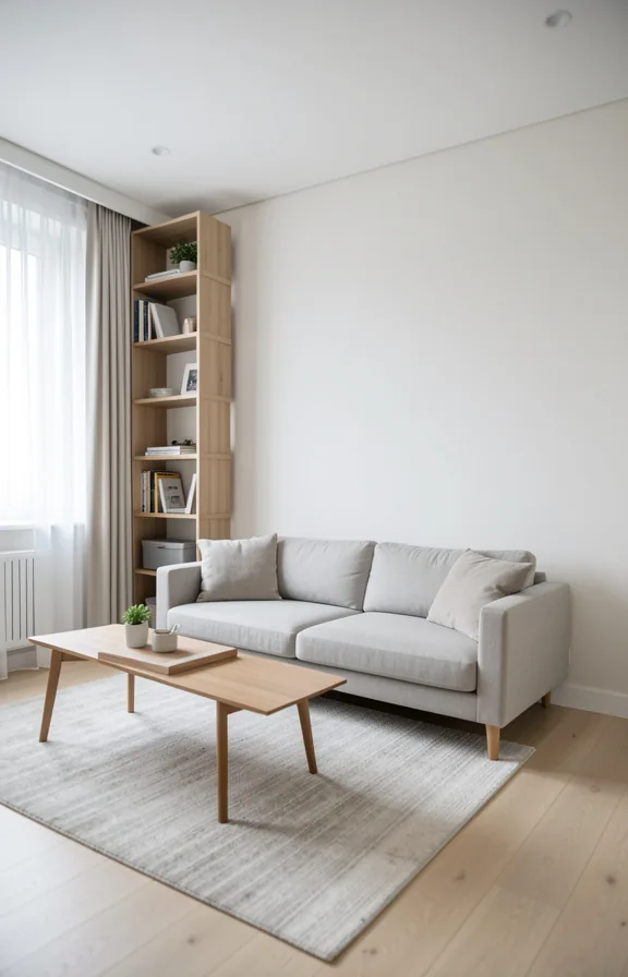 low-profile sofa against wall, narrow coffee table underneath