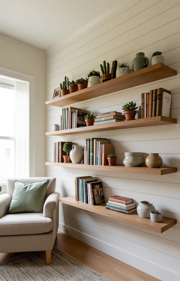 potted succulents, and ceramic vessels, white shiplap background