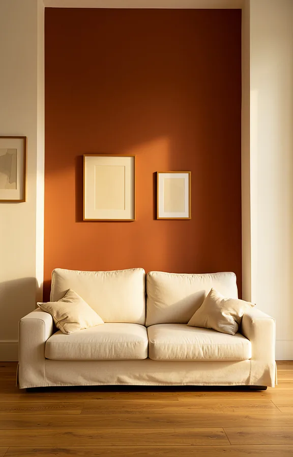 remaining walls in soft white, wooden floorboards, simple framed artwork