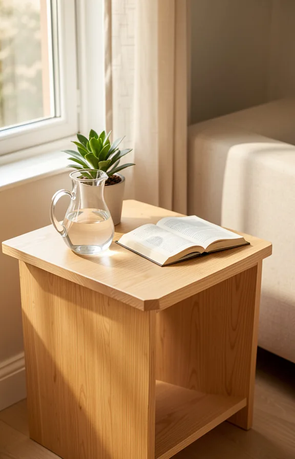 Small living room side table in natural light wood finish