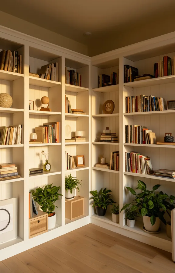 green potted plants on lower shelves