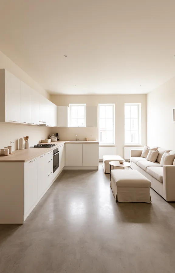 white cabinetry and light countertops continue the colour palette