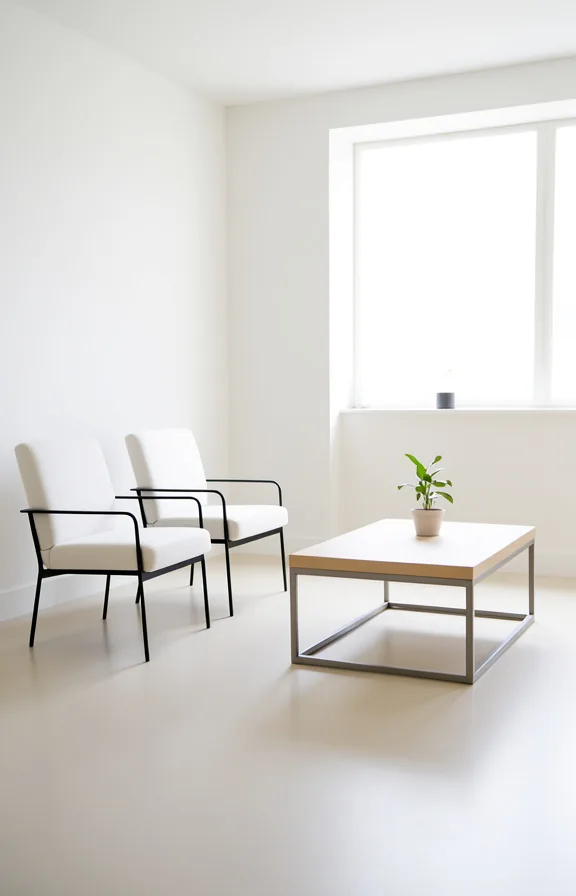 white upholstered chairs with slender black metal legs