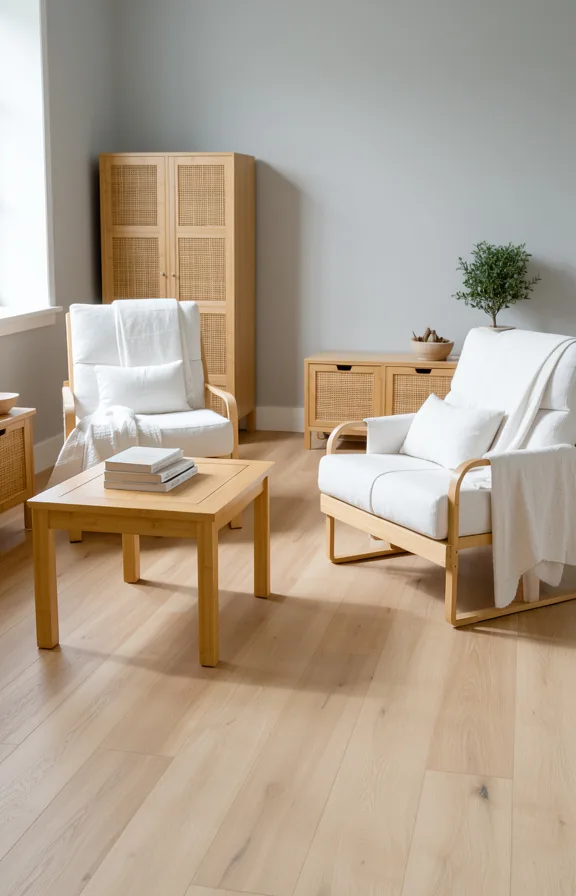 pale gray walls, white linen cushions on furniture