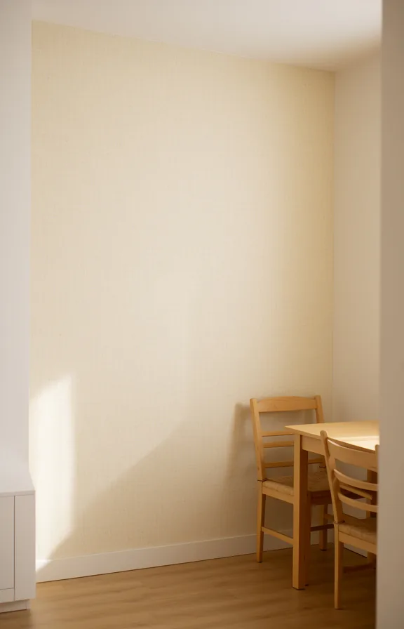 white painted walls on other sides, simple wooden furniture arrangement
