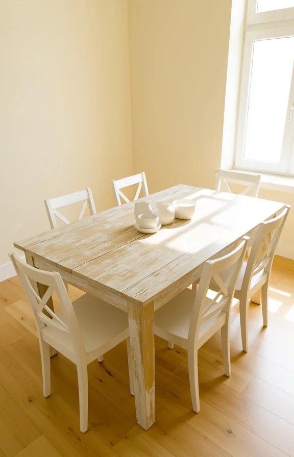 simple white chairs, pale cream walls