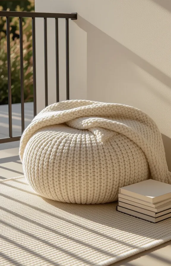 Vertical small balcony floor area. large textured knit