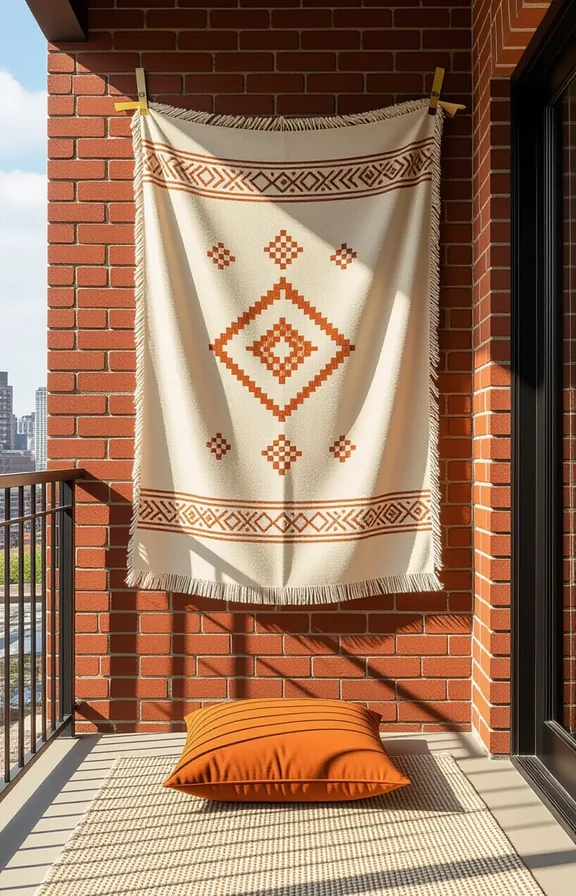 Medium vertical shot balcony with exposed brick accent