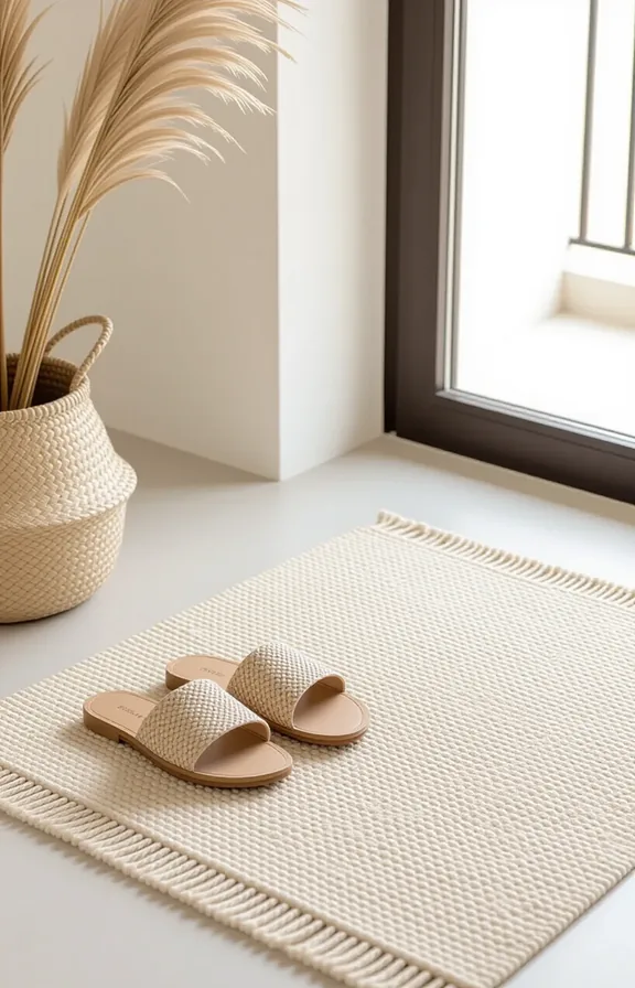 Vertical small balcony floor. large washable jute-style rug