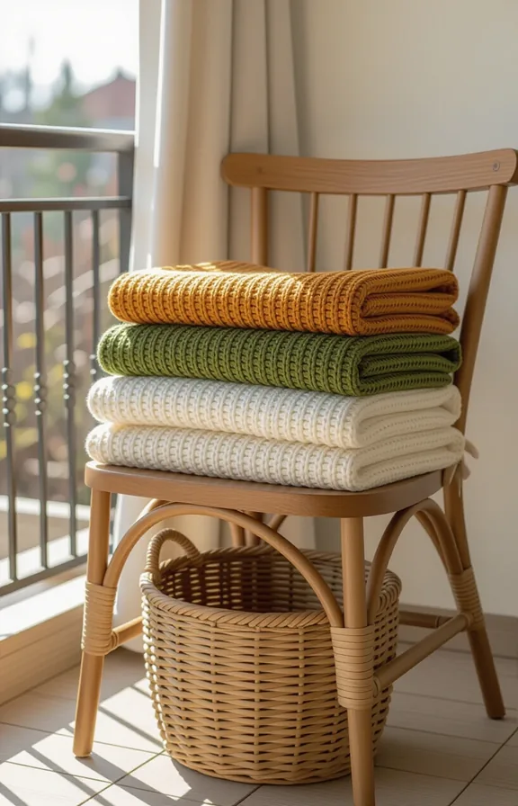 Medium 3/4 shot simple wooden chair balcony. The
