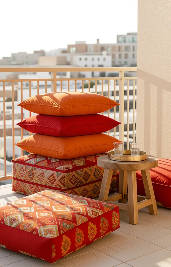 Medium small balcony. stack three large colourful floor