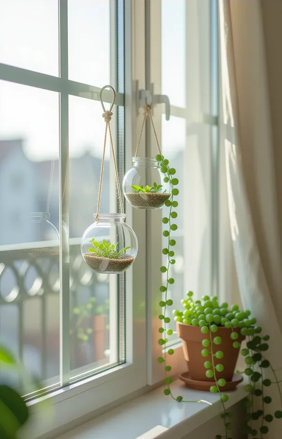 Close-medium vertical shot standard window balcony. Removable suction-cup
