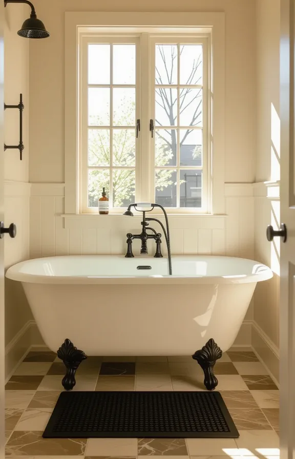 medium shot from standing eye-level perspective bathroom interior.