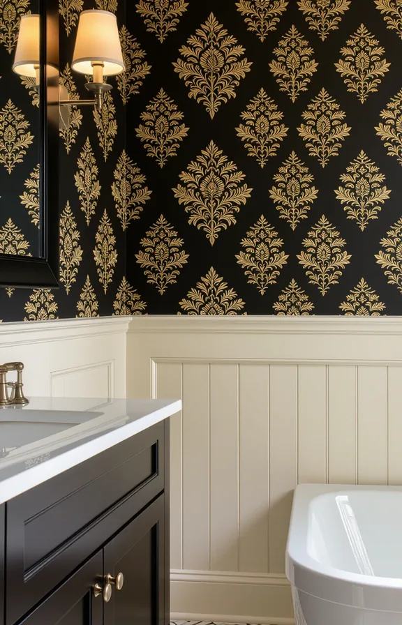 medium shot from eye-level perspective bathroom accent wall.