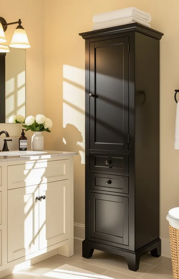 medium shot from three-quarter perspective bathroom vanity area.