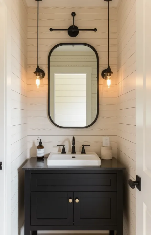 medium shot from eye-level perspective bathroom feature wall.