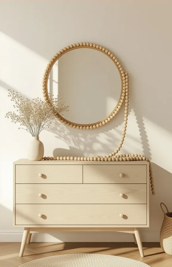 Medium shot plain painted wall above freestanding dresser