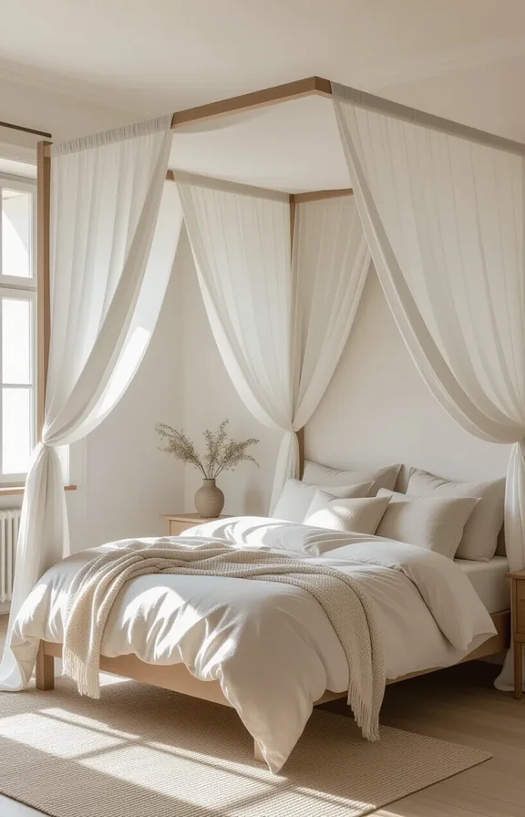 bed medium-sized room featuring simple canopy frame made