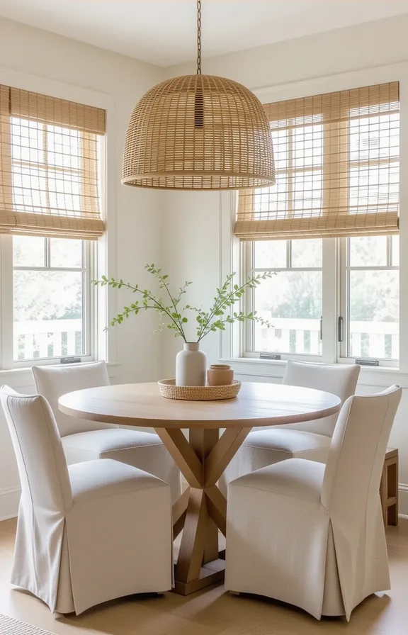 Three-quarters view compact dining area rental apartment featuring