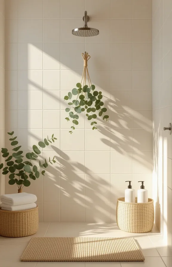 Wide shot rental bathroom with plain tiled wall