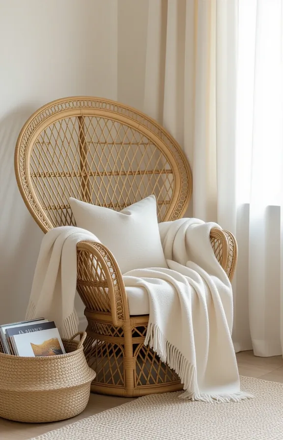Wide shot cozy reading corner medium-sized room featuring