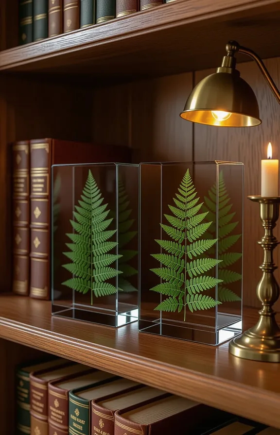 3/4 view pair clear glass bookends with pressed