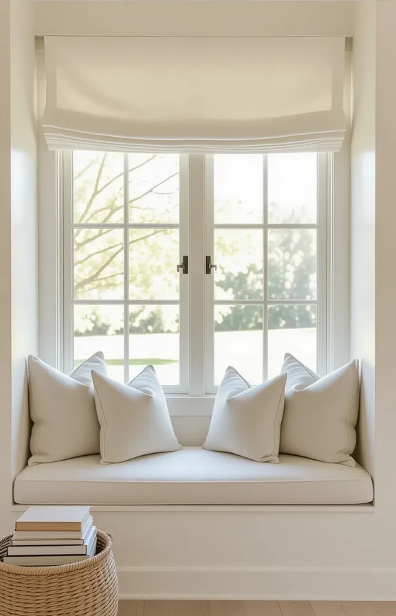 Medium shot window seat with linen cushion under