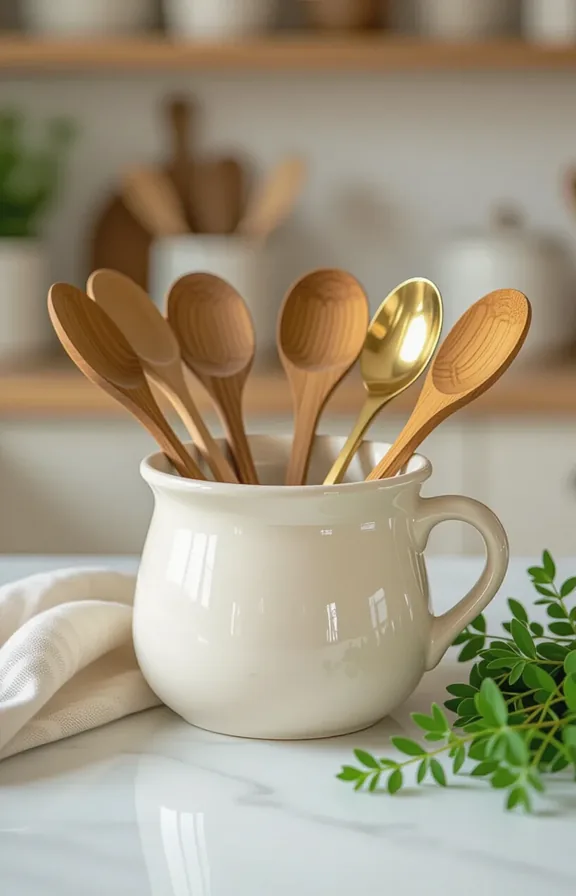 soft morning light, cottage kitchen background, warm neutral tones
