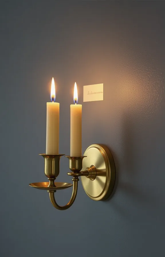 single brass candle sconce holding tapered beeswax candle