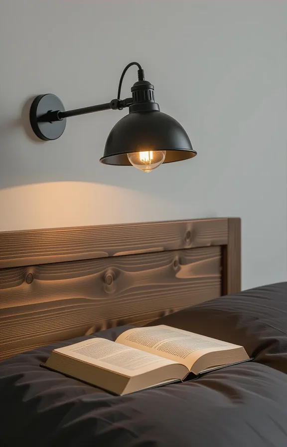 Three-quarter view industrial-style black clamp light attached the