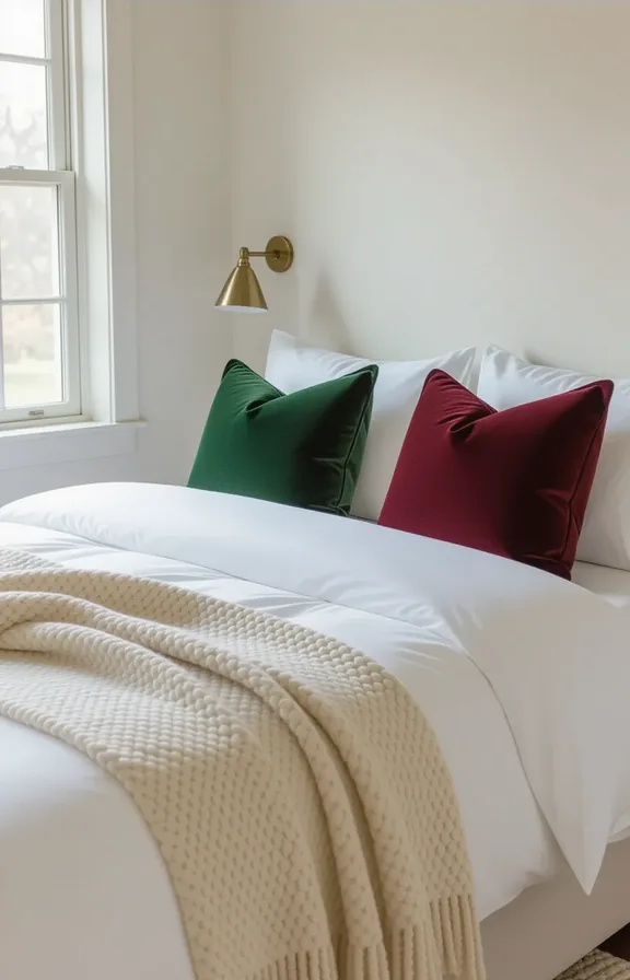 Close-medium shot neatly made bed small room with