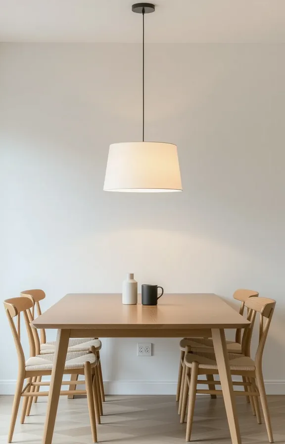 plug-in pendant light with white paper shade hanging
