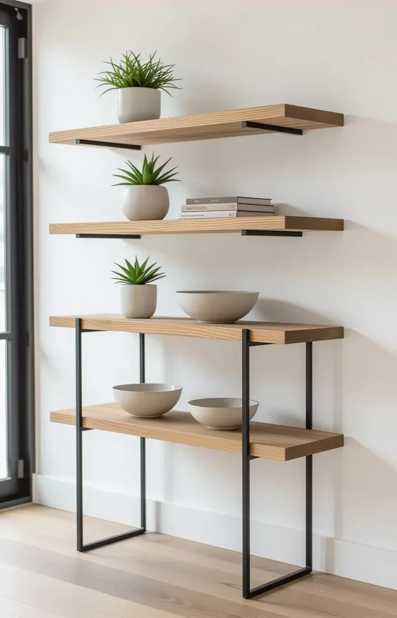 Medium shot set floating shelves created placing solid