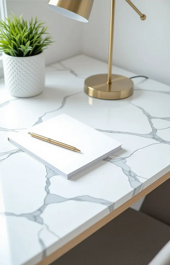 the top basic laminate desk completely covered marble-patterned