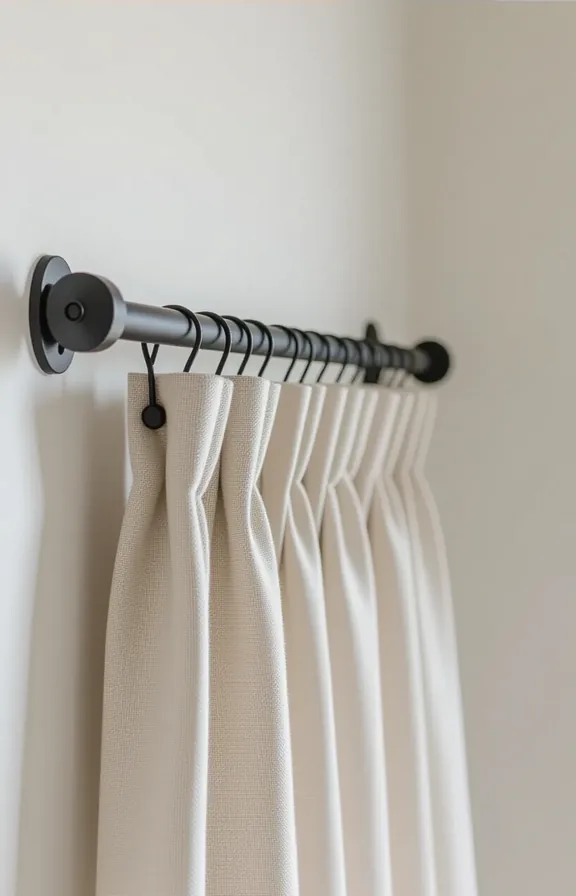 curtain rod installed using heavy-duty adhesive command strips